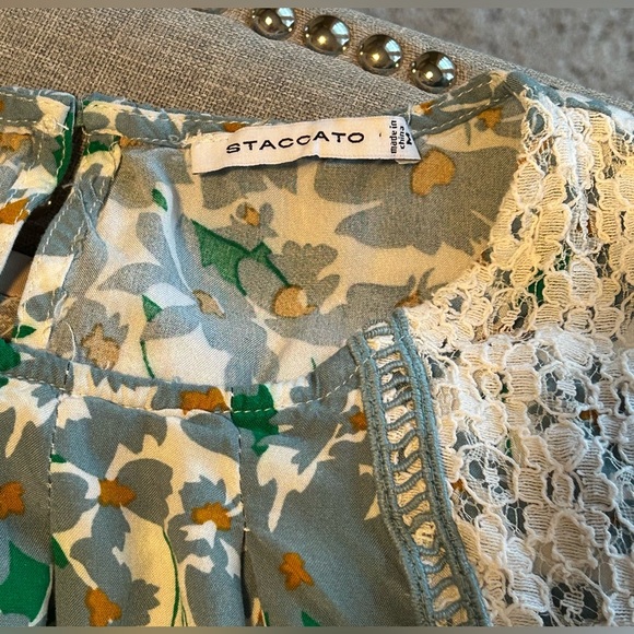 Staccato Teal Floral White Lace Trim Lightweight Tank Top Size M - Picture 4 of 8